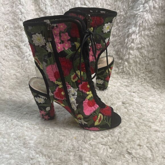 Hot tomato Sheer Mesh multi color floral embroidery lace up corset peep toeSZ11M - Picture 3 of 14